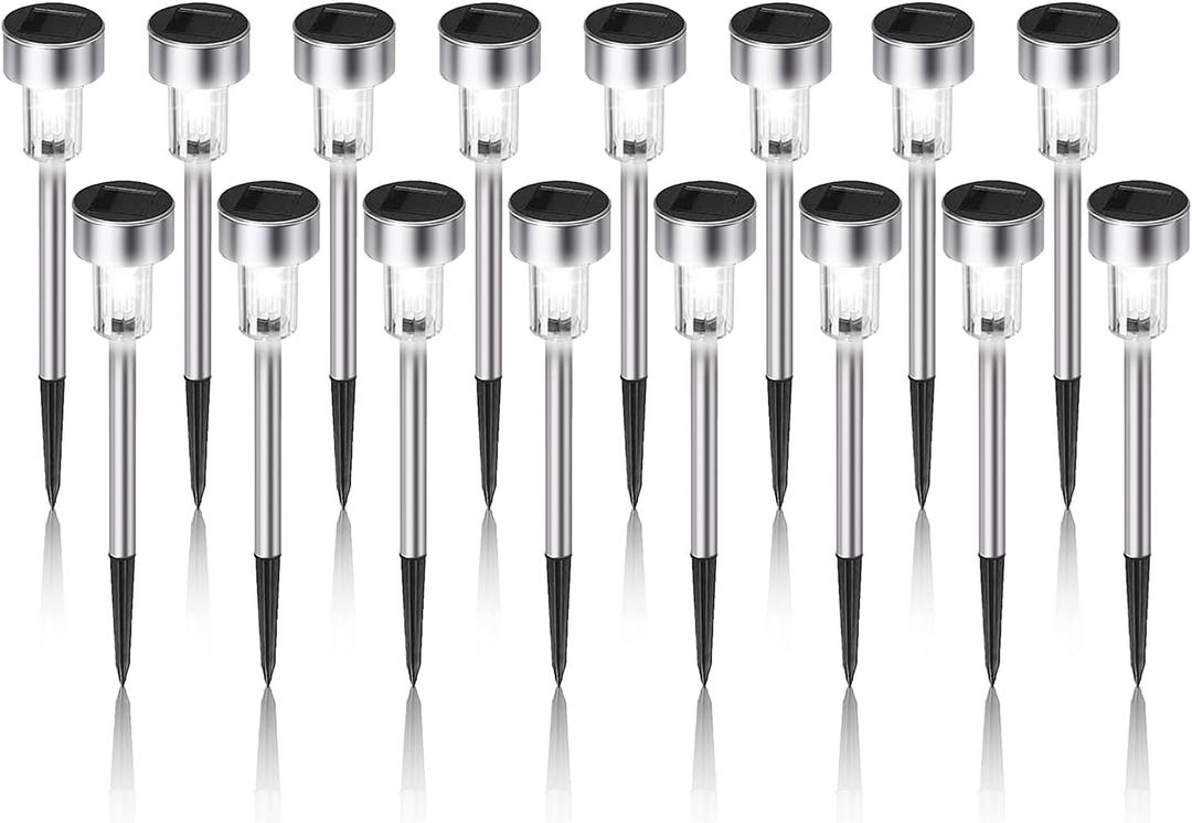 Dream Master Solar Lights Outdoor Waterproof, Stainless Steel LED Landscape Lighting, Solar Garden Lights, Outdoor Christmas Decorations for Yard, Pathway, Walkway, Patio, Lawn - 16 Pack (Cold White)