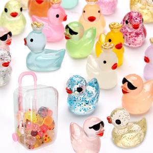 25pcs Mini Resin Ducks with Mini Suitcase, 12pcs Glitter &13pcs Luminous Tiny Duck Resin Animals for Fairy Garden Accessories, Dollhouse, Miniature Landscape, Succulents Decor, DIY Craft