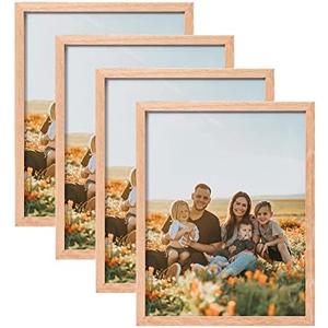 ATOBART 8x10 Set of 4 OAK Wood Picture Frame Solid Wooden Photo Frame Natural Wood Color Frames with Real Glass for Wall Mounting or Tabletop Living Room Bedroom Home Decor