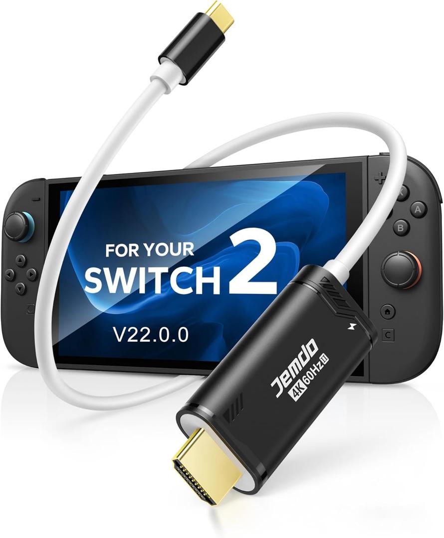 JEMDO Switch 2 (22.0.0) Dock HDMI Cable 4K@60Hz HDR, 6.6ft USB-C to HDMI 2.0 18Gbps High-Speed TV Dock, 100W PD Play While Charging Portable Travel HDMI Adapter, Compatible with Switch 2/2017/OLED