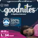 Goodnites Girls' Nighttime Bedwetting Underwear, Size Large (68-95 lbs), 34 Ct (2 Packs of 17)