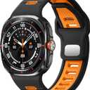 Odbeai Sport Band for Galaxy Watch Ultra Bands(2025/2024),Compatible with Samsung Watch Ultra Band,Soft Silicone Breathable Waterproof Loop Replacement Strap for Galaxy Ultra Watch Band 47mm for Men (Black/Orange)