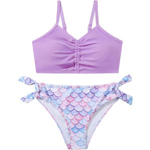 Girls Swimsuit 2 Piece Bikini Bathing Suit with Drawstring Cover Up Girls' Swimwear 9-16 Years