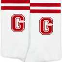 SSQBZU Striped Initial Socks with the Letter ‘G’ in Red, Socks for Adult, Teens, Men & Women, Gifts for Friends, Family, etc., Gifts for Birthday, Back to School, Graduation, Christmas