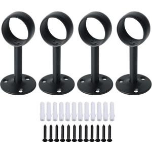 Alise Curtain Rod Holder Bracket 32mm Dia,Closet Rod Holders Wall Mount,Ceiling Mounted Curtain Rod Flange Brackets,Ceiling Curtain Rods Brackets for Bathroom Curtain,Stainless Steel Black Finish,4Pcs
