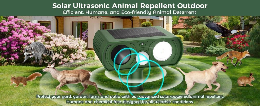 Upgraded Solar Ultrasonic Animal Repellent Outdoor, Deer Repellent Devices Motion Detection, Waterproof Cat Squirrel Mouse Raccoon Dog Repellent Deterrent with LED Flash Lights for Yard Farm Garden Upgraded Solar Ultrasonic Animal Repellent Outdoor, Deer Repellent Devices Motion Detection, Waterproof Cat Squirrel Mouse Raccoon Dog Repellent Deterrent with LED Flash Lights for Yard Farm Garden