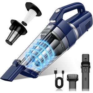 AHNR Handheld Vacuum Cordless, 16000PA Powerful Suction Hand Held Vacuum Dust Busters Cordless Rechargeable with LED Light & 2 HEPA Filters, Portable Car Vacuum Cleaner High Power for Car Home Office (Dark Blue/Silver)