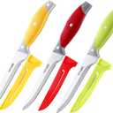 Boning Knife, 6PCS Fillet Knives (3PCS Filet Knives and 3PCS Knife Cover), 6 Inch Curved Boning Knife for Meat, Fish, Poultry, Cutting, Trimming, German Steel, PP Handle