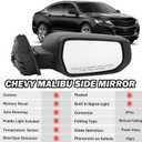Passenger Side View Mirror Compatible with Chevy Malibu 2016 2017 2018 2019 2020 2021 2022 Mirrors Non Heated Without Signal Light Manual Folding Right