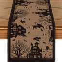 Artoid Mode Black Tan Spooky Haunted House Tree Ghost Witch Halloween Table Runner, Kitchen Dining Table Decoration for Home Party Decor 13x48 Inch