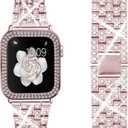 Compatible for Apple Watch Ultra Band 49mm 46mm 45mm 41mm 38mm 40mm 42mm 44mm with 2 Pack Bling Crystal Diamonds Case Cover, iwatch SE Series Ultra 3 2/11/10/9/8/7/6/5/4/3/2/1 Bands for Women
