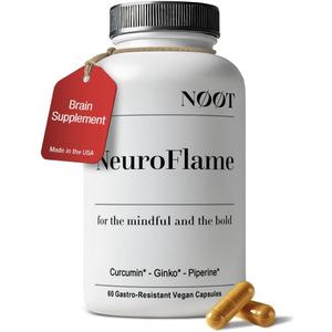 6 x NOOT Neuro Flame - Ginkgo Biloba Supplement with Curcumin, Brain Supplements for Memory and Focus Biohacking, Nootropics, Adaptogens, Phytogens, Natural Focus Supplement, 60 Capsules