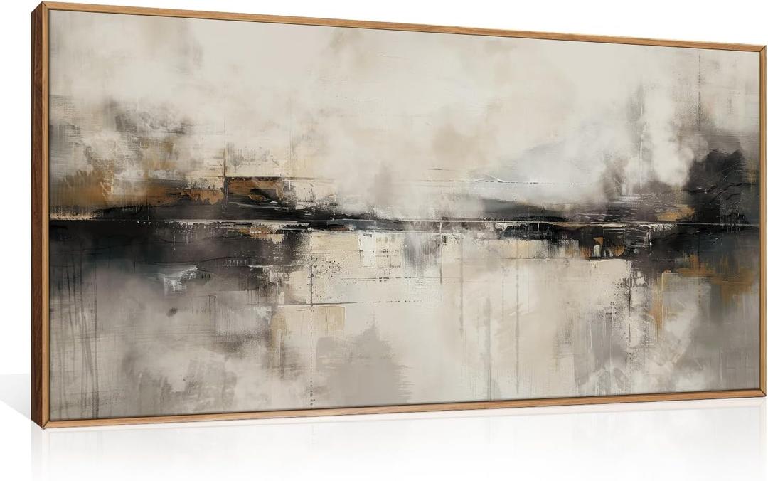 HOURIA Large Abstract Neutral Beige & Black Framed Canvas Wall Art Set,Modern Minimalist Brown Wall Decor,Textured Gray Tan Illustrations Artwork for Living Room, Bedroom, Farmhouse- 40"x20"x1
