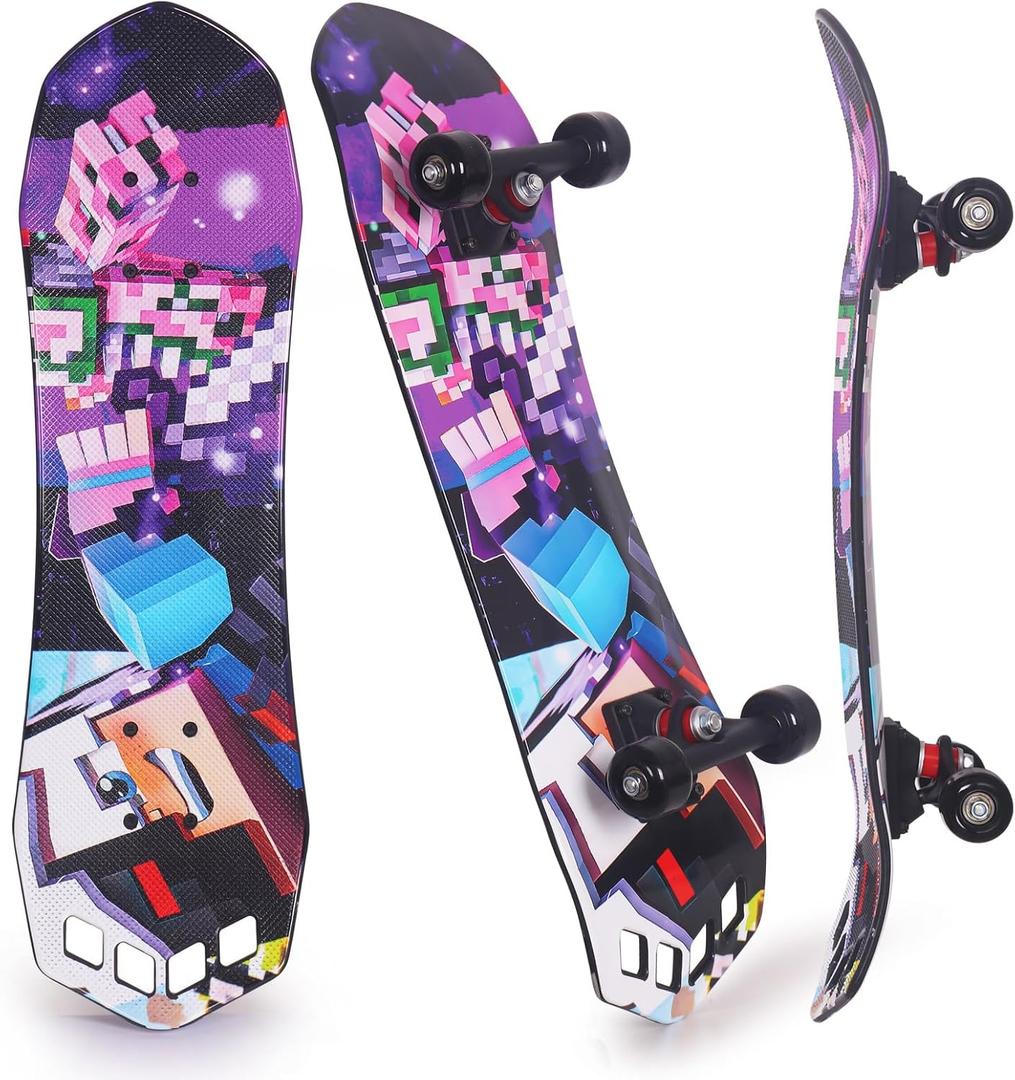 Nattork 27"x 8" Complete Skateboard for Beginners Youth Teens Kids Boys or Girls with Plastic Deck ABEC 7 Bearings