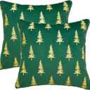 AVOIN colorlife Christmas Green Velvet Throw Pillow Covers 18 x 18 Inch, Gold Foil Print Christmas Tree Design, Glitter Accent Cushion Case Luxury Decoration for Sofa Couch Home Set of 2 Green