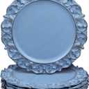 13" Antique Blue Charger Plates, Set Of 6 Plastic Textured Chargers For Dinner Plates With Embossed Rim, Table Dcor, Party, Wedding, Holiday (FD04BL)