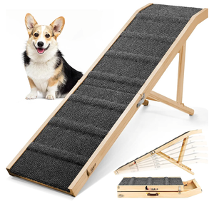 Dog Ramp for Bed, 64" Long Foldable Pet Ramp for Small Large Dogs, Dog Ramps for High Beds Car, High Traction with Platform 6 Adjustable Heights 24" to 30" Up to 220LBS Black
