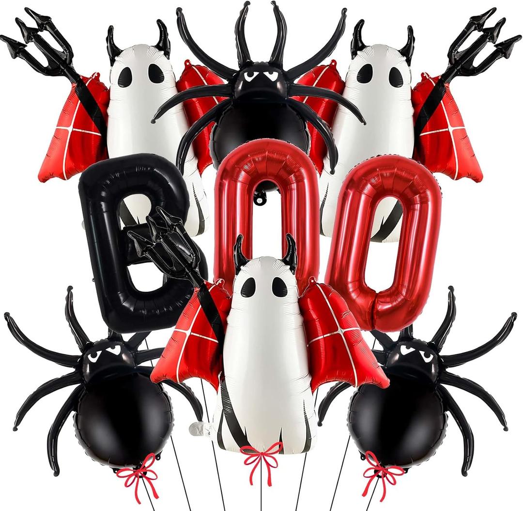 2 x Halloween Balloons Decorations, Red Boo Letter, Devil, Spider Foil Balloon for Halloween Party Decorations (Red)