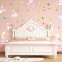 LHIUEM 50PCS Colorful Happy Easter Wall Decals Gift Cute Bunny Clings Easter Peeps Decorations Jumping Rabbits Decals Spring Clings for Windows Cute Eggs Bulletin Board Banner for Nursery Home