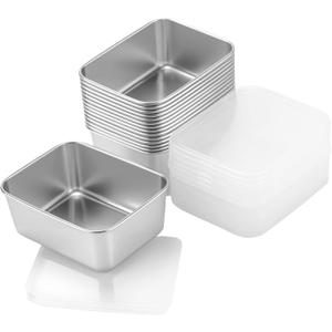 SINJEUN 15 PCS 20 Oz Stainless Steel Food Storage Containers, Metal Meal Prep Containers Metal Snack Box Container for Lunch, Bento