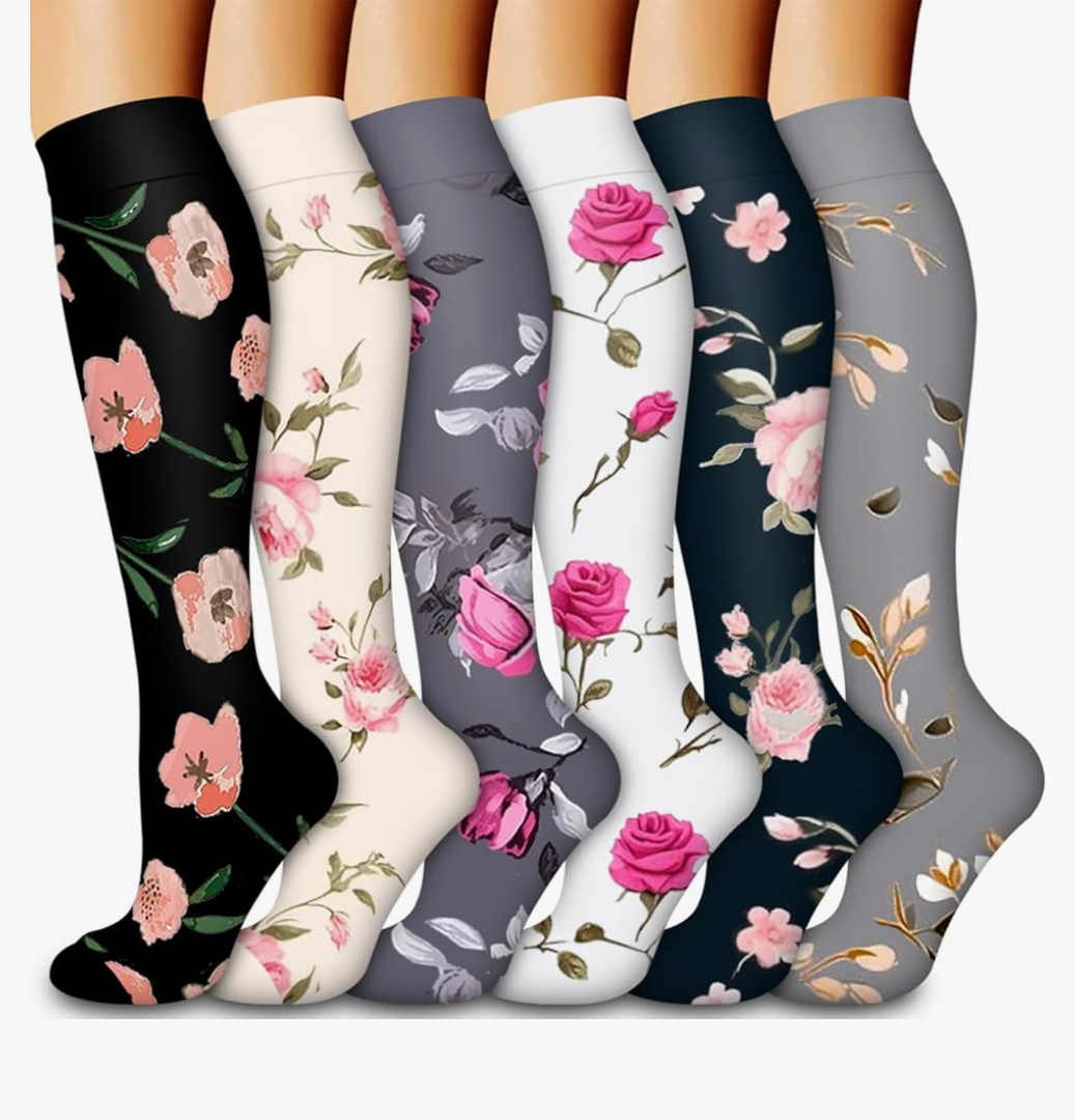Laite Hebe Compression Socks for Women & Men Circulation(6 pairs)-Graduated Supports Socks for Running, Athletic Sports, S-M