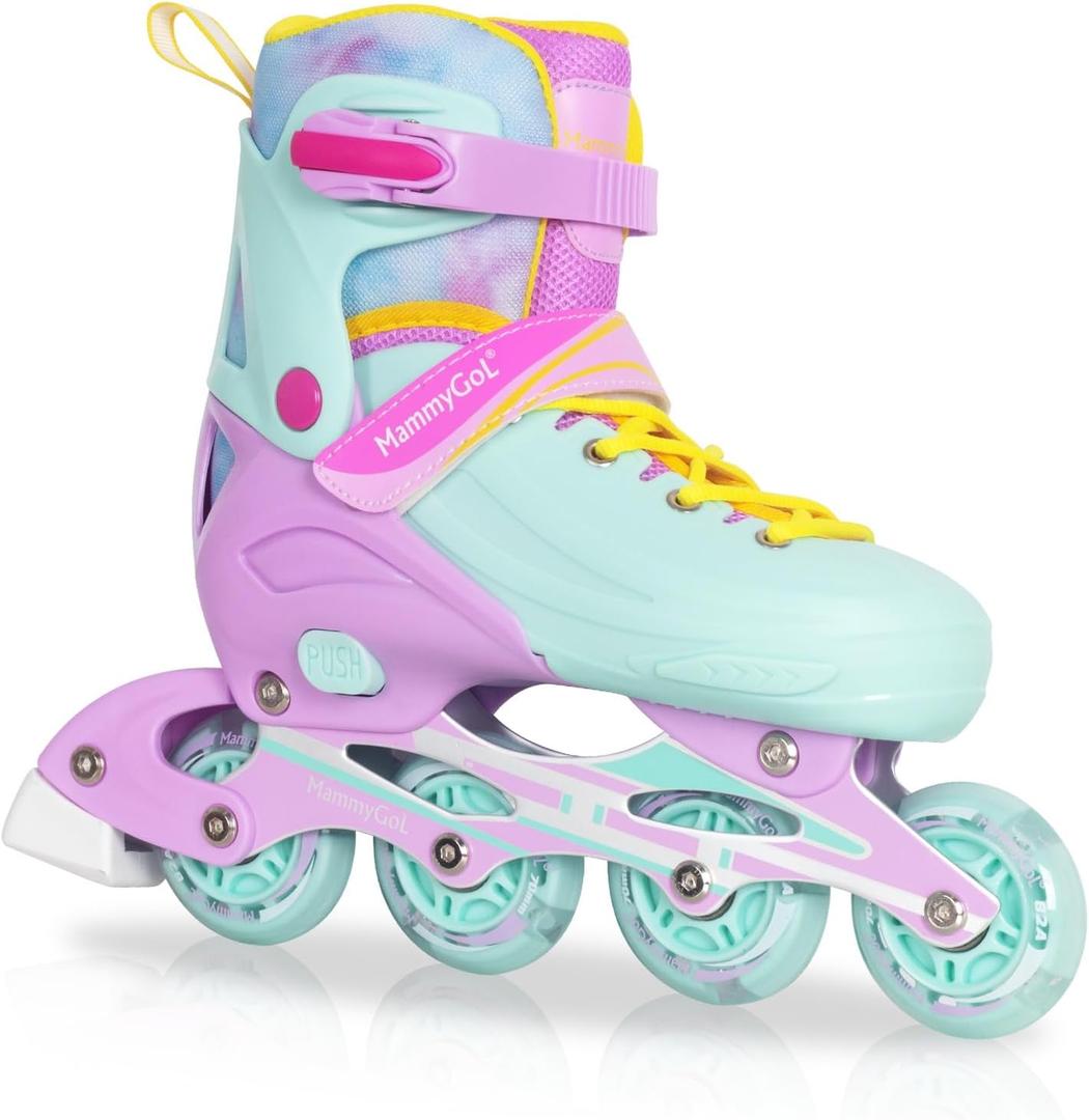 MammyGol Adjustable Inline Skates for Kids Youths Adults, All Wheels Light Up, Indoor and Outdoor Blades Roller Skates for Boys Girls Teen Beginners