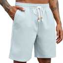 COOFANDY Mens Linen Shorts Casual Drawstring Elastic Waist Lightweight Summer Vacation Beach Shorts (Large)
