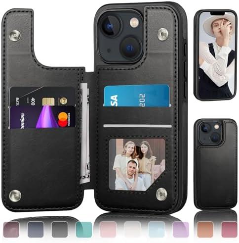 DJDUCK Designed for iPhone 13 Case Wallet with Card Holder, [Magnetic Clasp Cover] [RFID Blocking Leather Protection] Shockproof Women Men Cases 6.1 Inch for Apple 13 Black