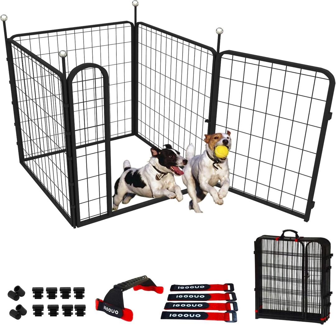 Portable Dog Crates & Playpen, 32'' Metal Pet Pen for Small/Medium Dogs, Indoor/Outdoor, Easy-Carry Straps, Rustproof, One Door