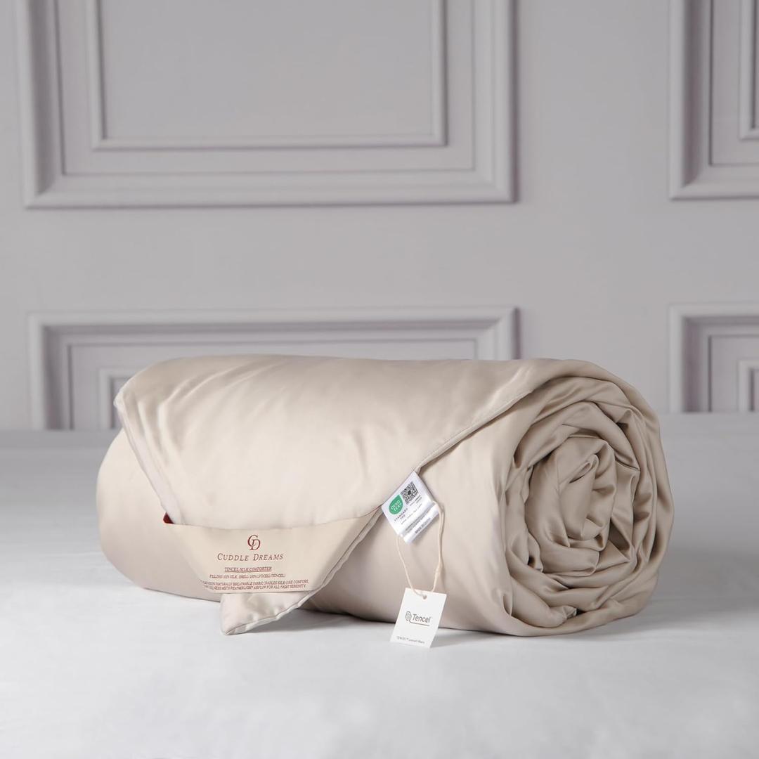 CUDDLE DREAMS Lightweight Silk Filled Comforter for Summer, Detachable Tencel Duvet Cover for Easy Care, Naturally Breathable (Light Pewter, King) (KING, 102 IN x 88 IN)