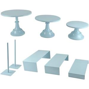 FESTLOVE Set of 8 Blue Cake Stands Donut Holder Round Metal Dessert Display Risers Cupcake Stand Serving Platter for Weddings Birthday Baby Showers Anniversary Party