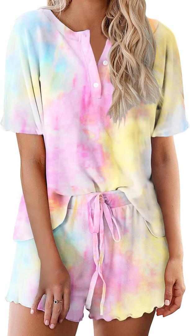 Ekouaer Tie Dye Pajamas Set Womens Loungewear Sleepwear 2 Piece PJ Sets (L)