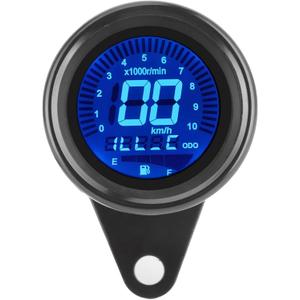 Aramox 12V Universal Motorcycle Digital Speedometer, Black LCD Multi-Functional Meter with Tachometer, Odometer, Fuel Gauge, Aluminum Alloy Shell