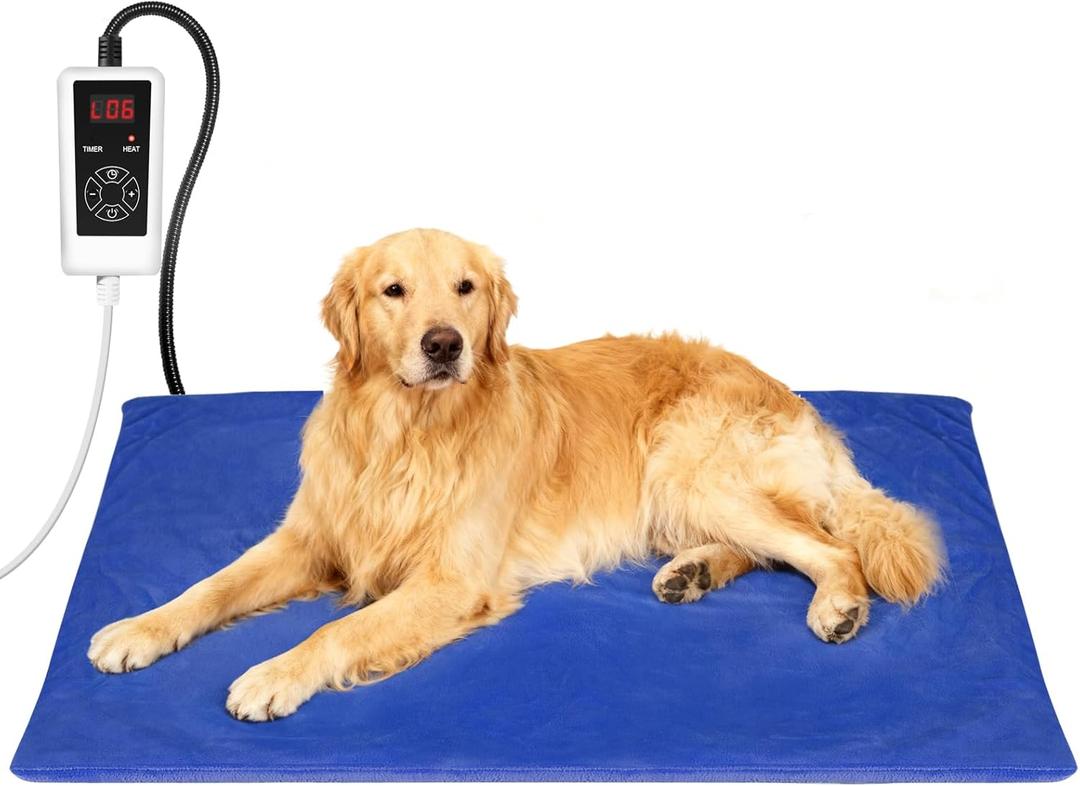 RIOGOO Pet Heating Pad, Electric Heating Pad for Dogs and Cats with Timer, 6 Level Adjustable Temperature Dog Heated Blanket (Blue, L:22‘’x34‘’)