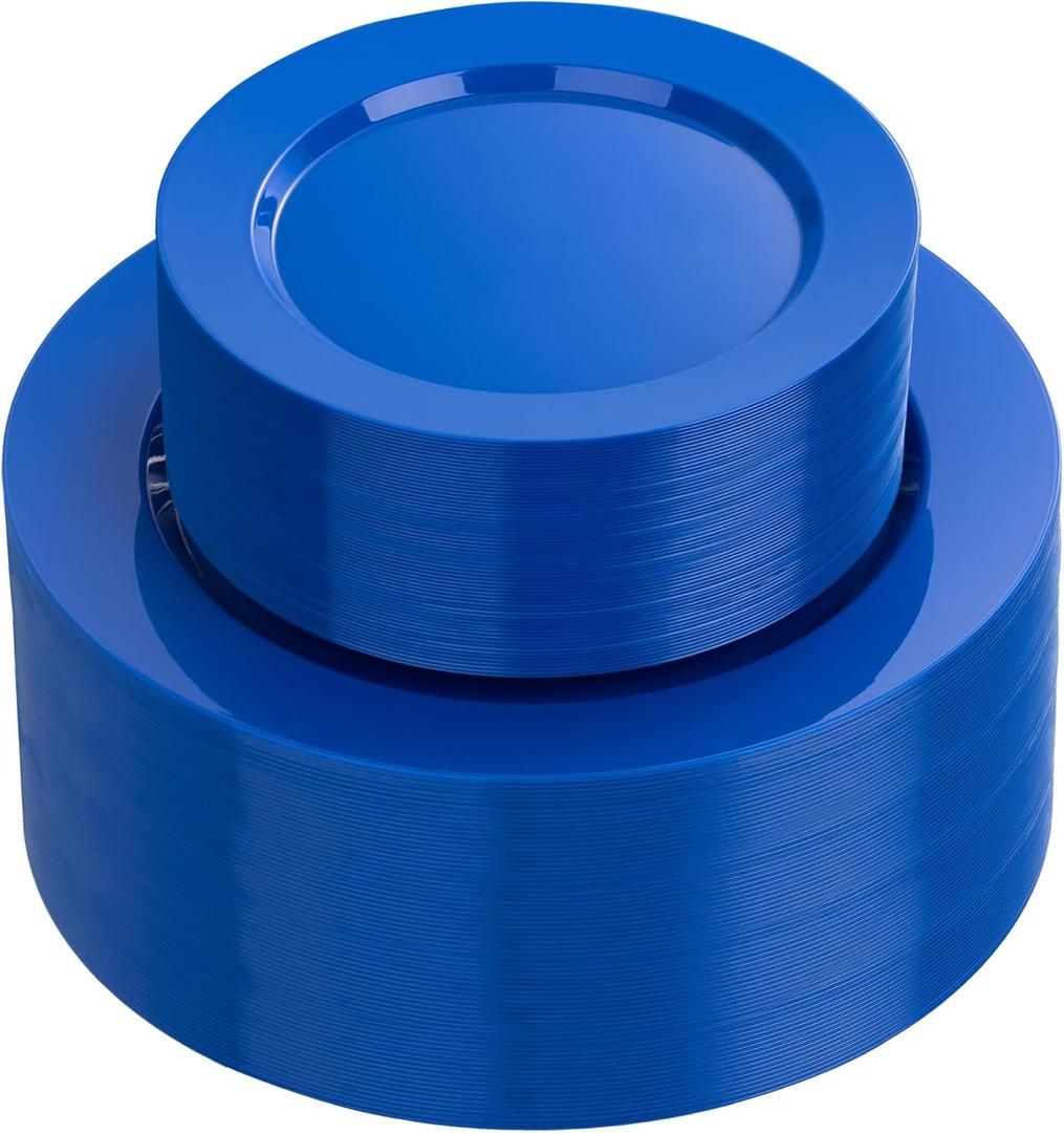 I00000 102 Pcs Plastic Plates, Plates Disposable Blue Party Plates Include 51 Blue Dinner Plate 10 and 51 Plastic Dessert Plate 7 Perfect for Wedding, Party