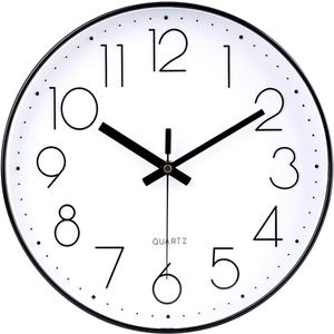 jomparis 12 Inch Wall Clock Silent Non Ticking Battery Operated Quartz Modern Decorative Round Wall Clock for Office Classroom School (Black)