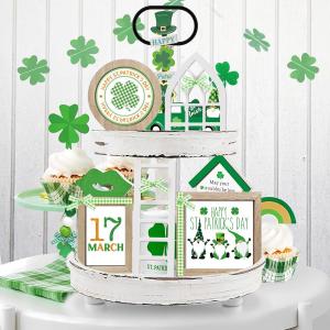 CRCZK 10 Themes Interchangeable Seasonal Decor Set - Farmhouse St Patricks Day Tiered Tray Decorations, Perfect for Holiday Decor, Lavender Decor St Patricks Day Decorations for Home