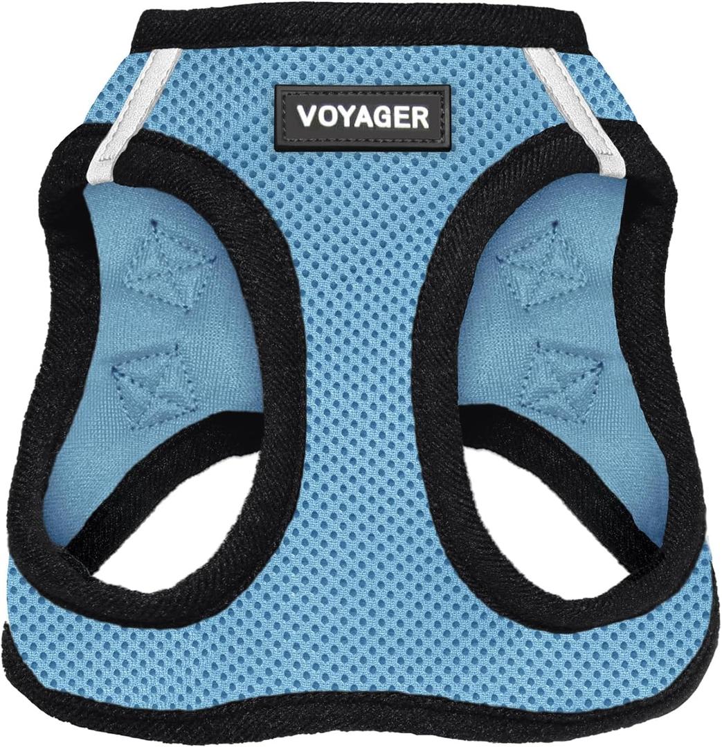 Best Pet Supplies Voyager Step-in Air Harness - All Weather Mesh, Reflective, No Pull Harness for Dogs, Cats - Secure with Hook & Loop Fastener, Buckle, Double D-Rings - Baby Blue/Black Trim, L (L (Chest: 18 - 20.5"))