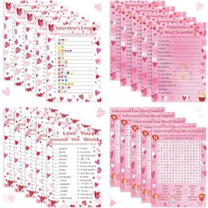 2 x 50pcs Valentine's Day Party Game Cards for Valentine Gifts Party Supplies Word Search Scramble Bingo Pictionary Matching Game Cards Set (No Answer)