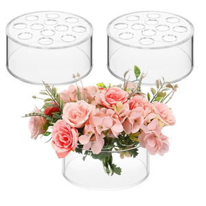 3 Pcs Acrylic Floral Centerpiece for Dining Table Decorations Wedding Round Flower Vase 12 Holes Vases