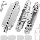 6 Inch Invisible Door Hinges (2 Pack), 3D Adjustable Hidden Door Hinges for Doors, 180 Degree Swing Heavy-Duty Zinc Alloy Concealed Hinge, 88 lbs Load-Bearing, Brushed Silver Finish