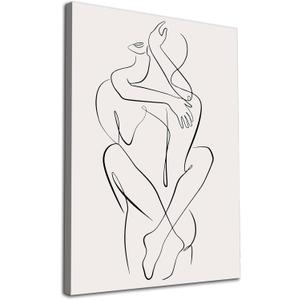 Minimalist Line Wall Art One Line Art Couple Hugging Line Art Minimalist Abstract Print Black White Abstract Line Art Abstract Line Couple Wall Art Modern Female Body Art for Bedroom 16x24inch Framed (16L" x 24W")
