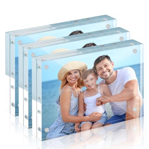 HOUSE DAY Acrylic Picture Frames 5x7, 2 Pack Magnetic 5x7 Picture Frame, Double Sided Clear 5 x 7 Photo Frame with Microfiber Cloth, Frameless FreeStanding 5x7 Frame Gift for Desktop Display