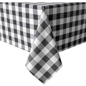 Hiasan 60 x 120 Inch Checkered Tablecloth Rectangle - Stain Resistant, Spillproof and Washable Gingham Table Cloth for Outdoor Picnic, Kitchen and Holiday Dinner, Black and White
