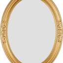 24 x 31.5 inch Full-Sized Oval Wall Mirror, Vintage Plastic Frame, Large Mirror for Bathroom, Living Room, Bedroom (Gold)