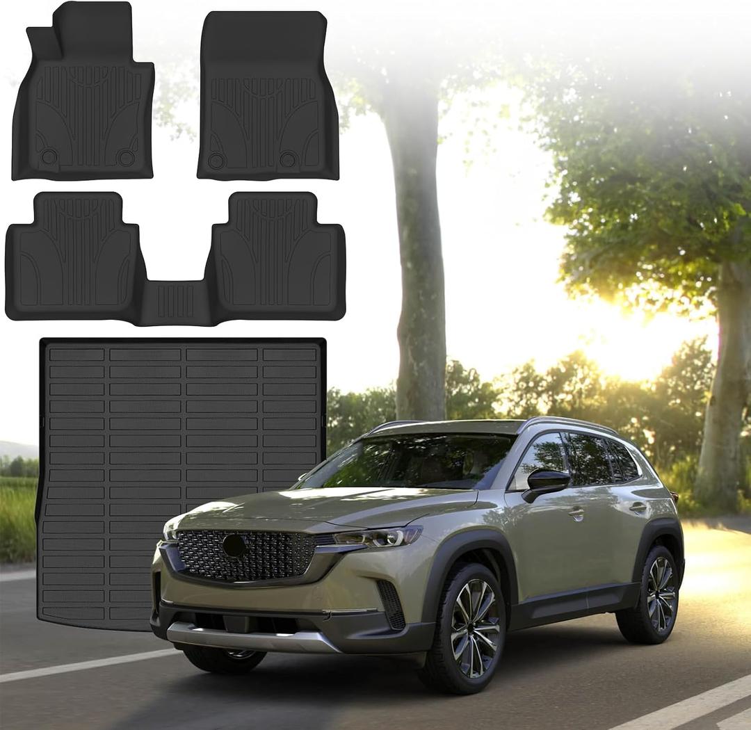 Sunsdrew Floor Mats Set for 2023-2026 Mazda CX-50 (Not for Hybrid), All Weather Floor Liners & Rear Cargo Trunk Mat for CX50 Accessories TPE Rubber Raised Edge, 4PCS