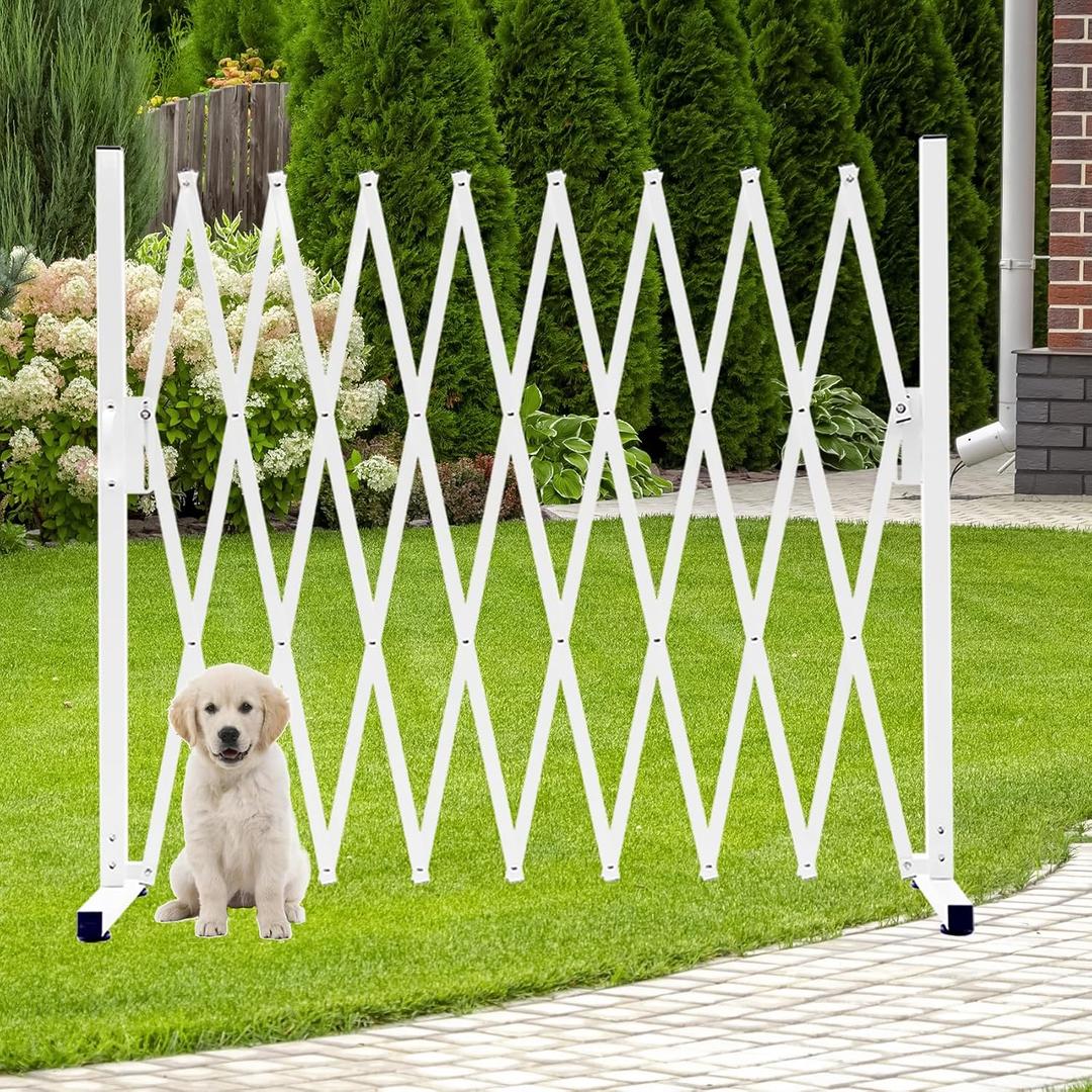 Metal Expandable Dog Gate, 9Feet, Versatile Accordion Safety Barrier, Portable Retractable Barricade, Free Standing Adjustable Pet Fence, Indoor and Outdoor