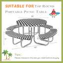 Moukeren Round Picnic Table Cover with Bench Cover Vinyl Fitted Picnic Tablecloth Round Waterproof Wipeable Table Cover with Elastic Edge for Camping Outdoor Patio, Black and White Grid,5 Piece Set