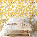 HAOKHOME Yellow Peel and Stick Wallpaper Floral Yellow/White/Blue Removable Wall Paper for Bedroom Bathroom Textured Stick on Contact Paper 17.7in x 32.8ft