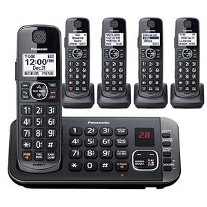 Panasonic DECT 6.0 Expandable System, Cordless Phones With Answering Machine and Call Blocking - 5 Cordless Phones 5 Handsets - KX-TGE645M (Metallic Black)